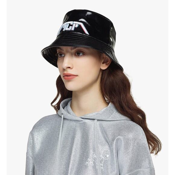 MCM Meta Cyberpunk Logo Embroidery Bucket Hat In Glossy Black NWT $350 - Picture 5 of 14